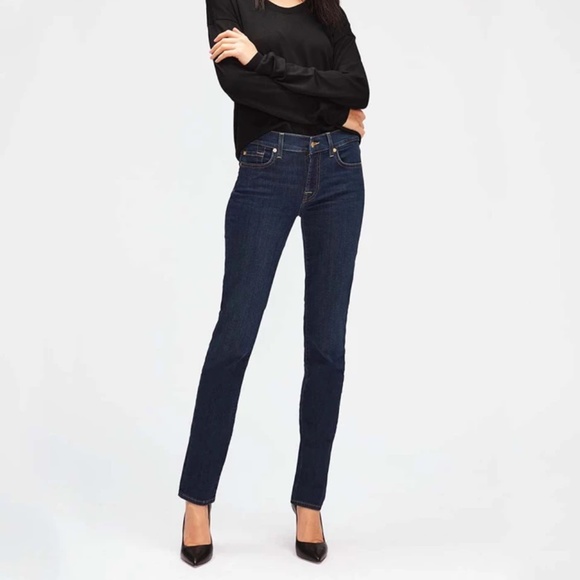 7 for all mankind dark blue mid rise Roxanne straight cut size 26 - Picture 1 of 6